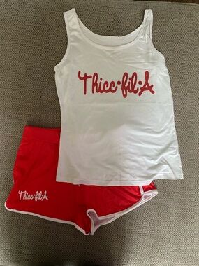 Thicc-fil-A White Tank and Red Shorts Set